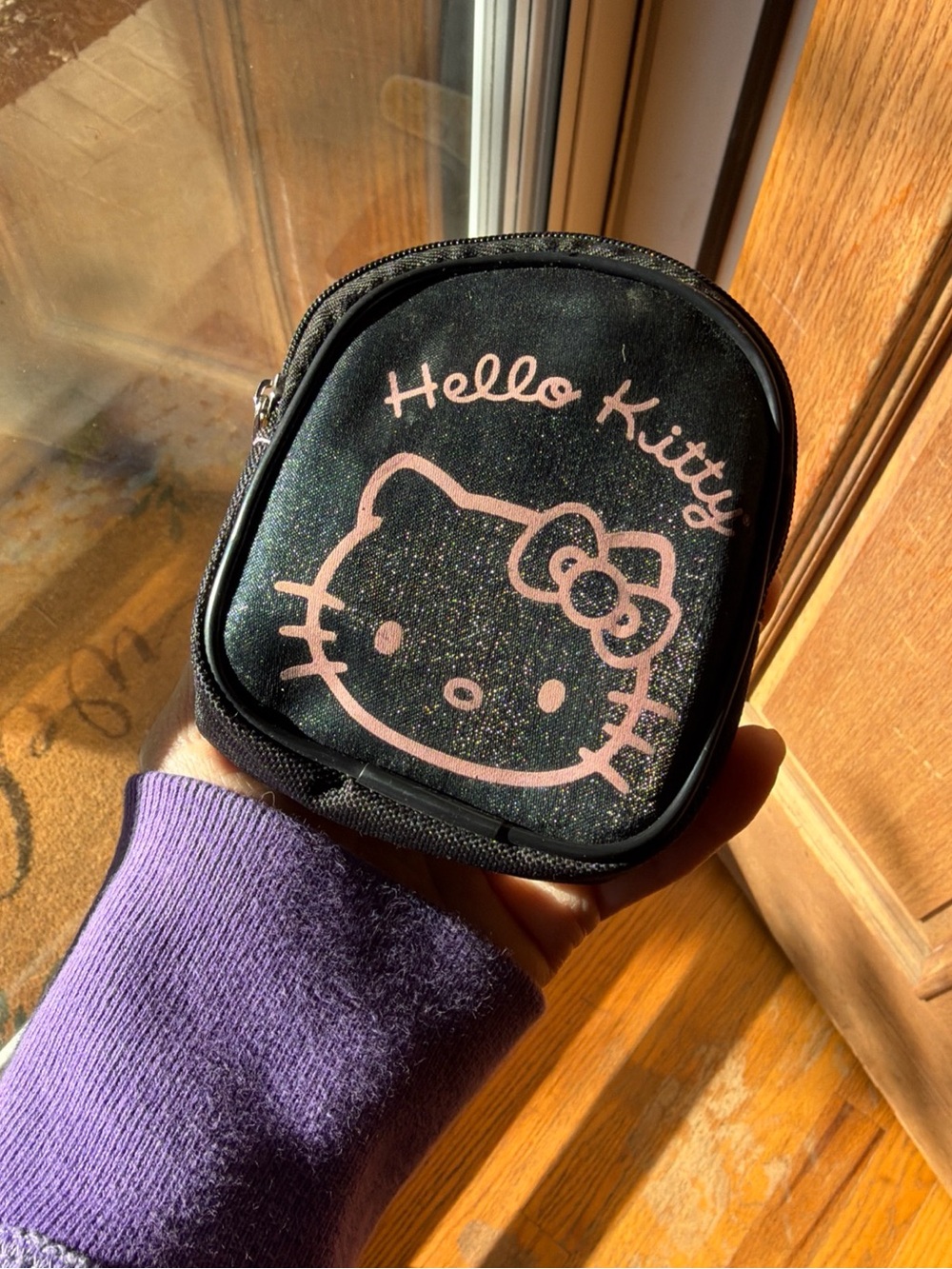 Hello Kitty Black and Pink Glitter Kids Accessory Pouch